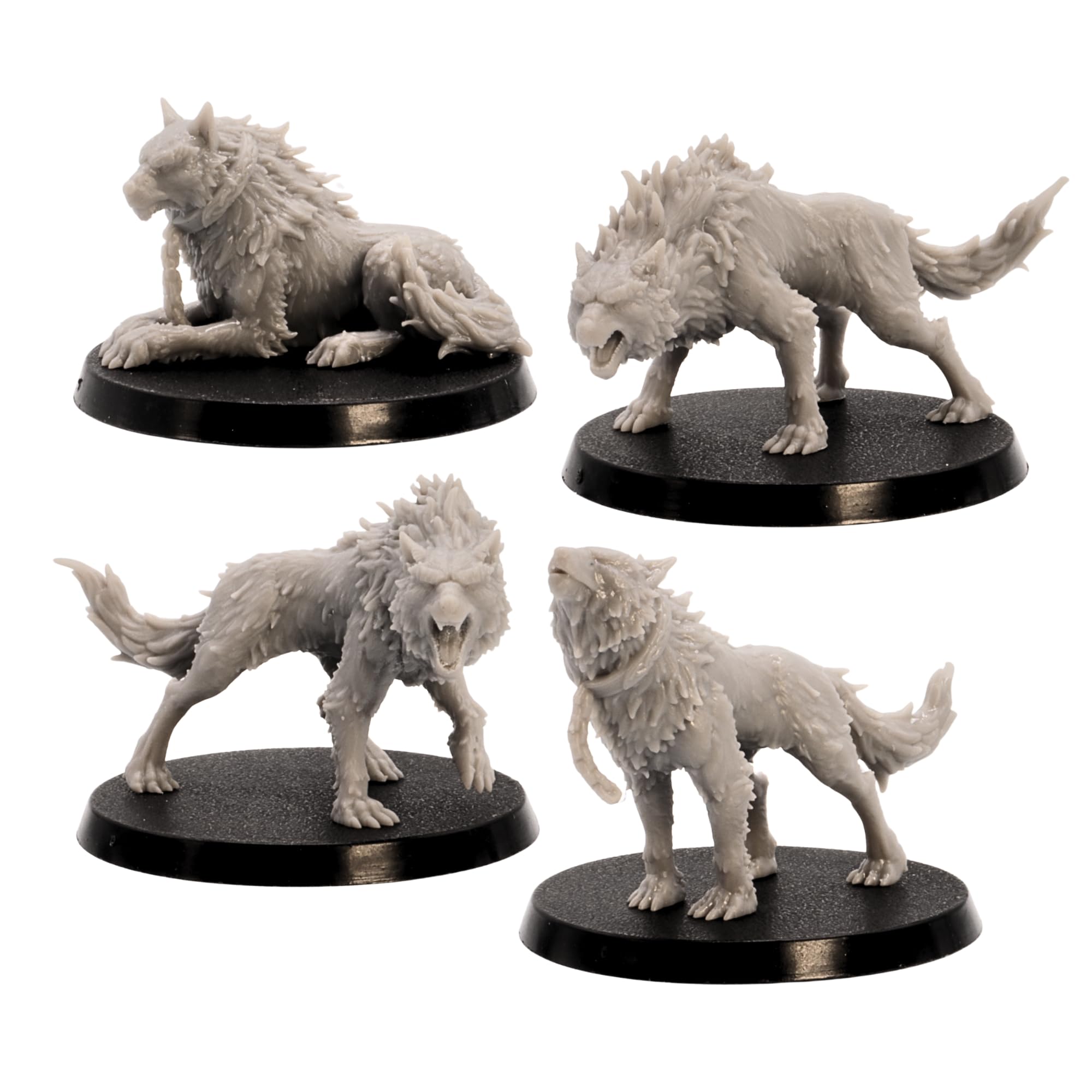 Forged Terrain Fenrir Wolf Set - 4 Miniature Wolves for Tabletop RPGs, Grey, 5cm