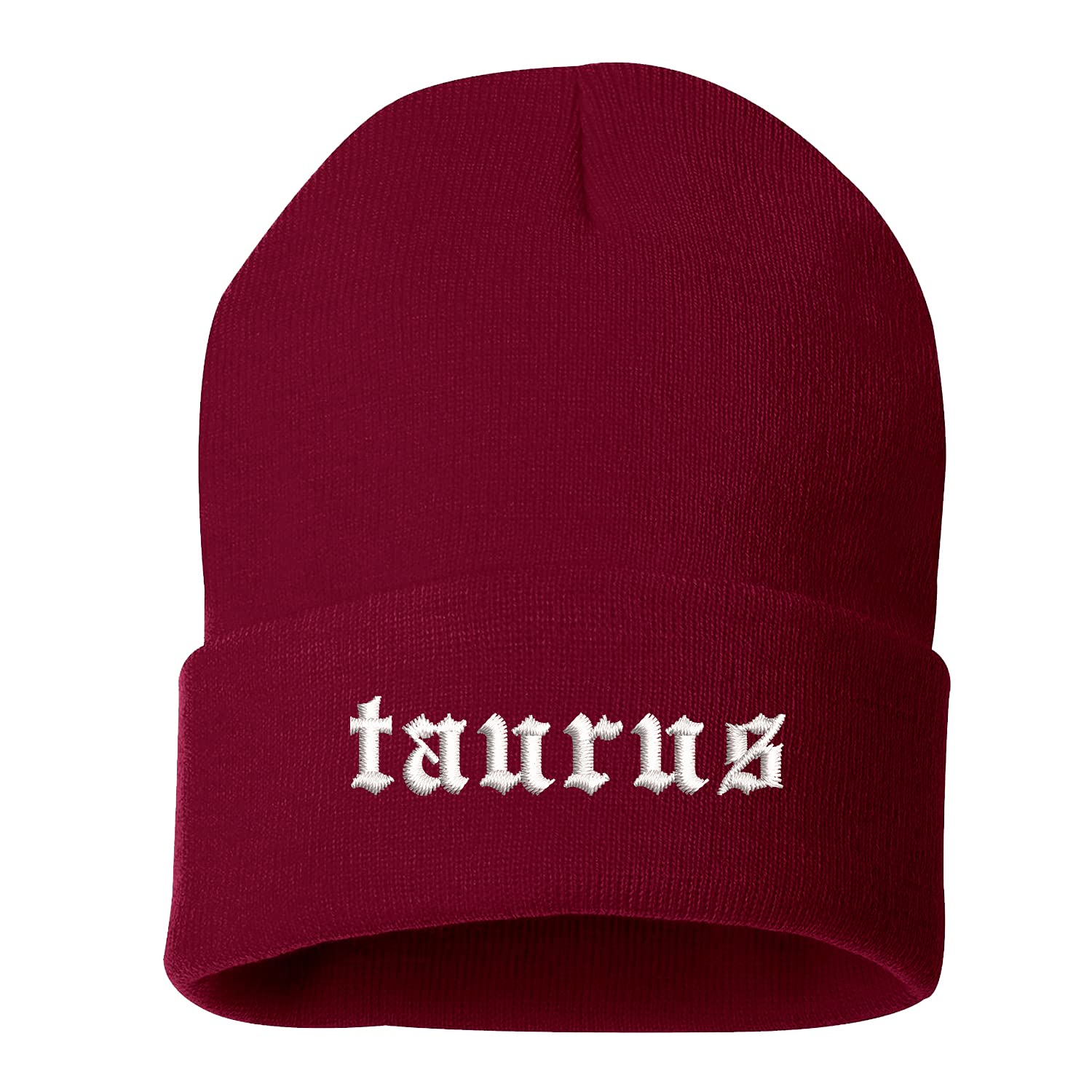 DSY Lifestyle Taurus Old English Beanie Hat - Zodiac Beanie (White)