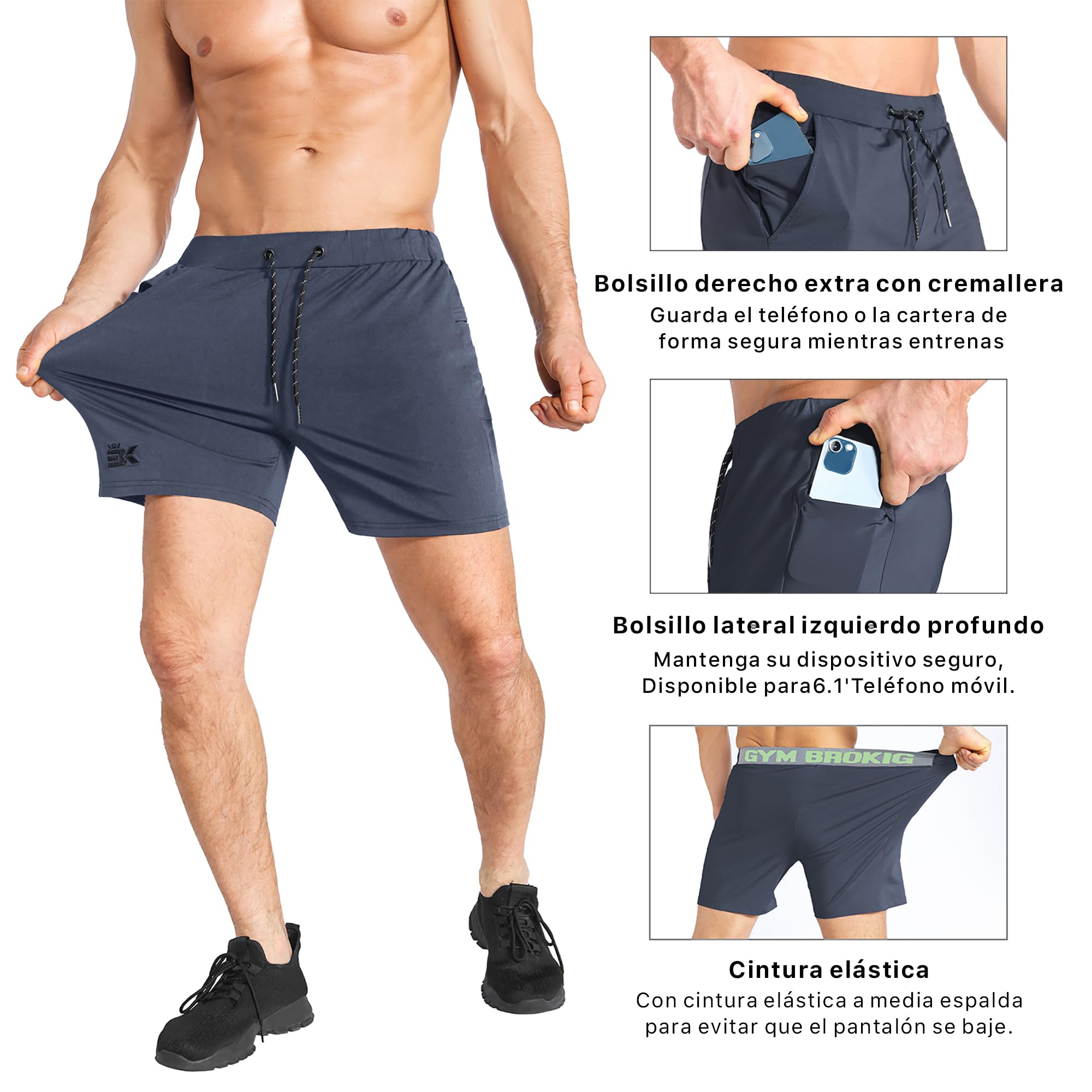 ZENWILL Ligero Pantalones Cortos Hombre Deporte Gym Running | Pantalones Cortos Hombre Deporte Elasticos, Pantalón Corto Gimnasio Bolsillo Cremallera,Pantalon Corto Gimnasio Secado Rapido