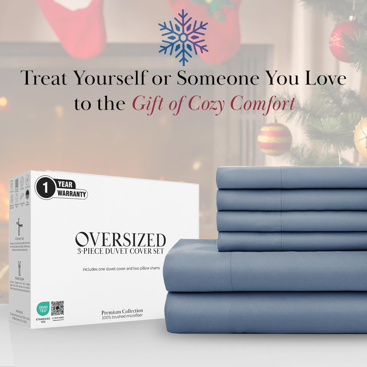 Southshore Fine Living, Inc. Blue Duvet Cover Queen Size/Full Size, Easy-Care Full Size Duvet Cover with 2 Shams, Soft-Touch Queen Comforter Cover, Wrinkle-Free, Fade Resistant, Steel Blue
