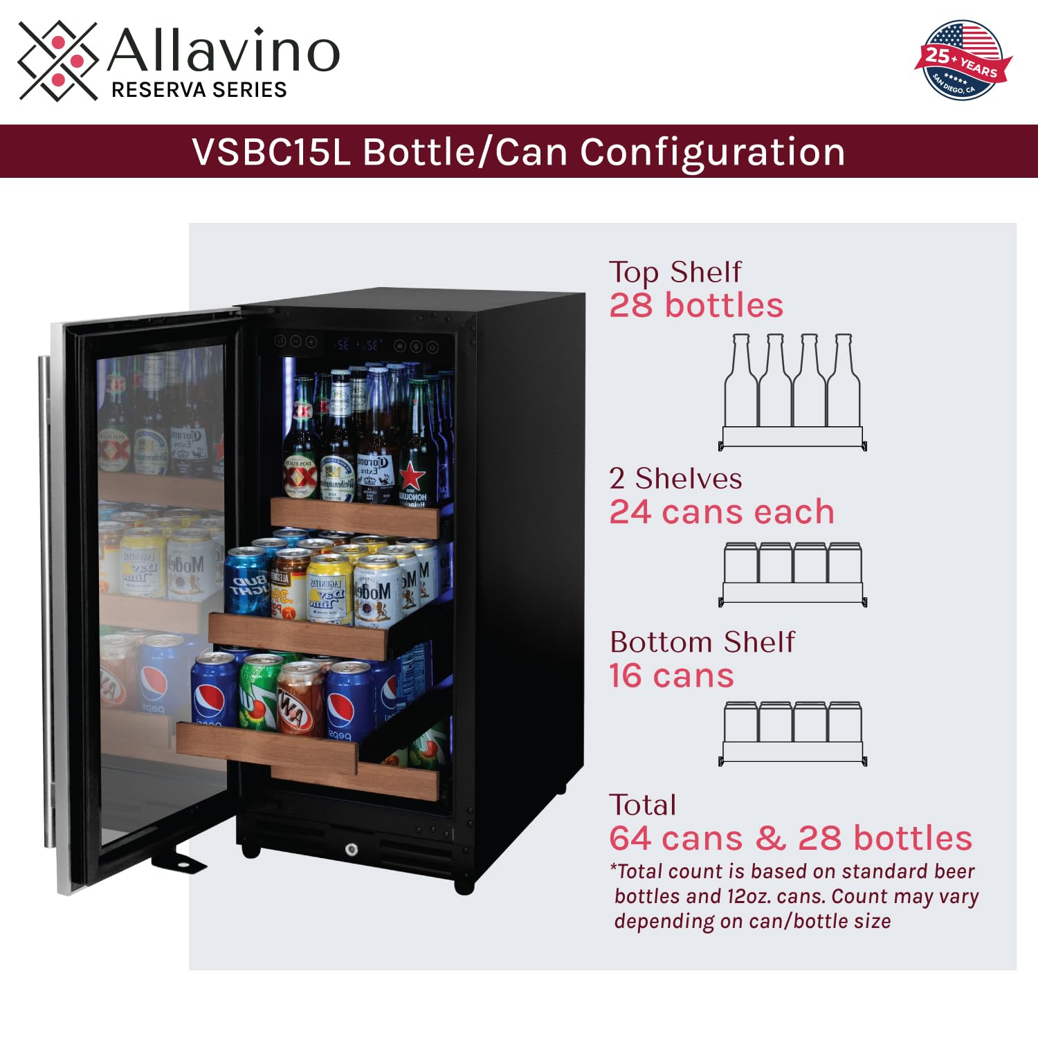 Allavino 15" Wide Reserva Series Stainless Steel Left Hinge Beverage Center on Fridge.com - View 5