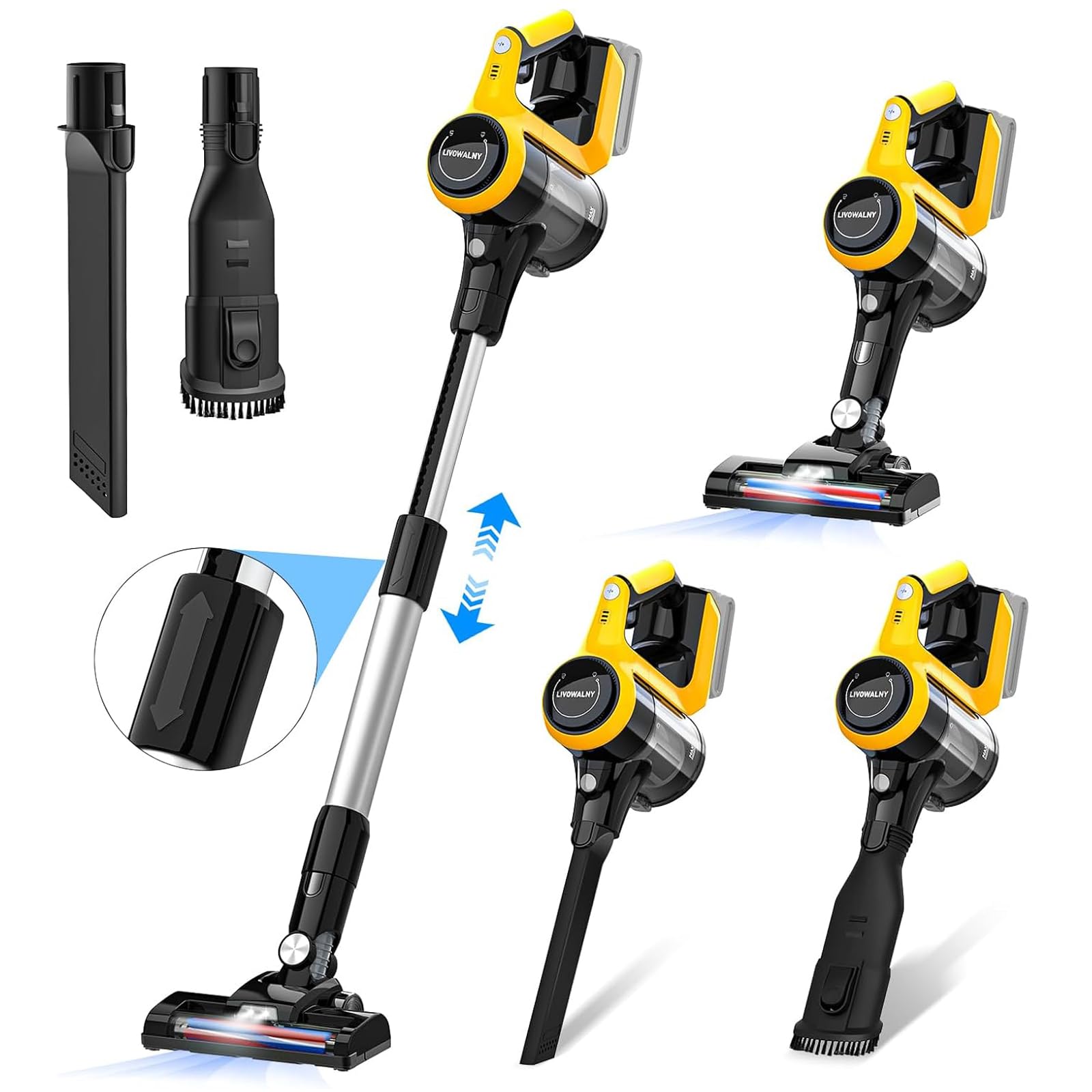 Cordless Vacuum Cleaner for DeWALT 20v/18v Battery, 250W Upgrade Brushless Motor, 6 in 1 Lightweight Vacuum with 2 Mode Powerful Suction,20Kpa Stick Vacuum for Hardwood Floor Pet Hair(No Battery)