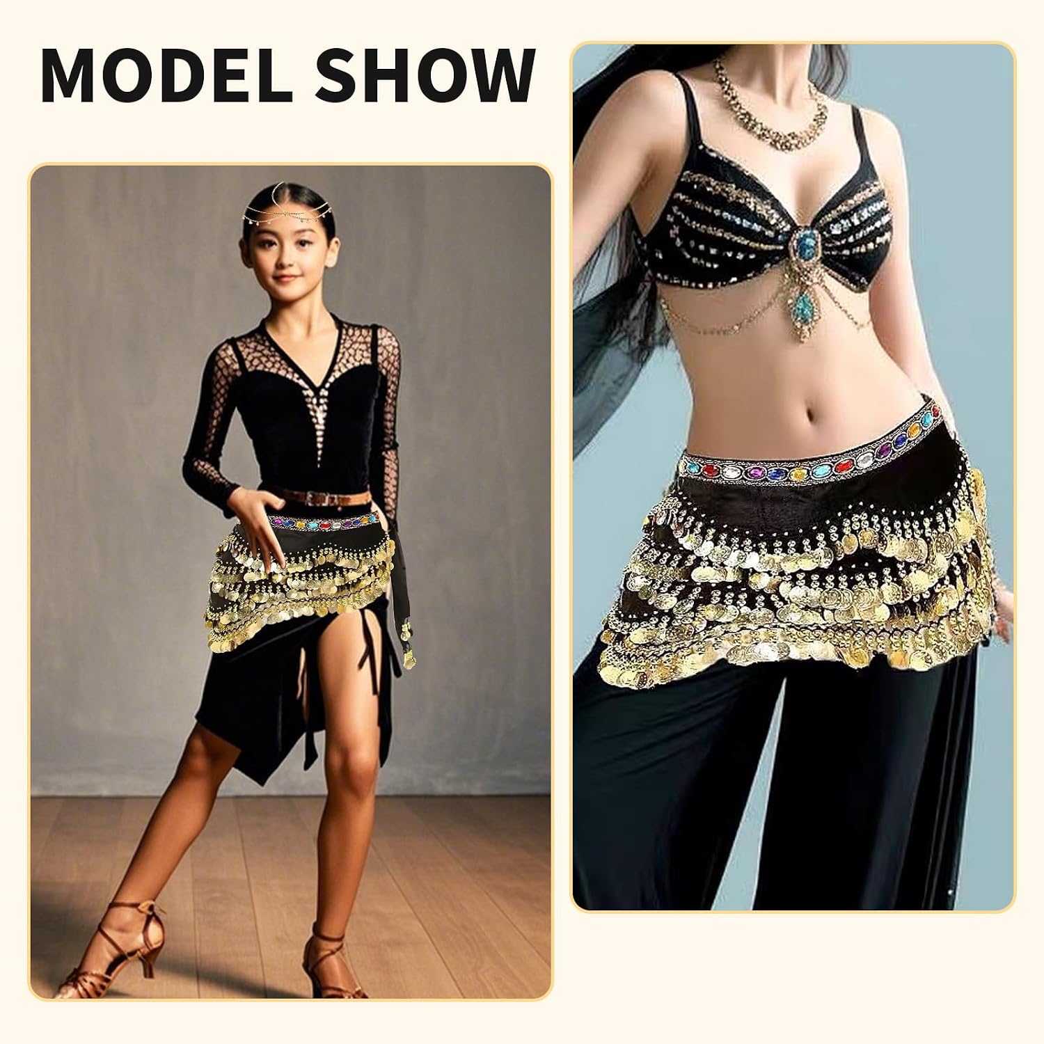 Belly Dance Hip Scarf, Belly Dancer Outfit with Sequins Coins, Bellydance Belt