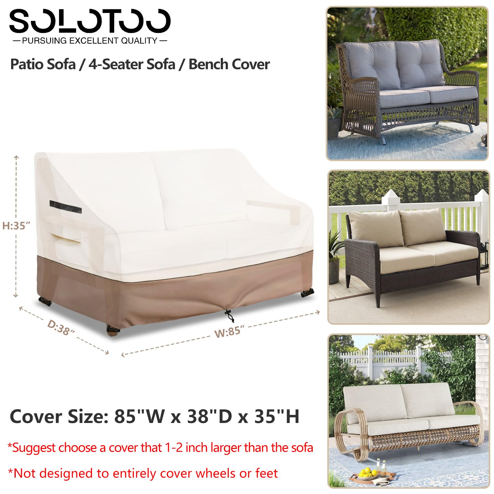 Copridivano da esterno, impermeabile, per mobili da giardino, 215,9 cm, copertura per mobili da esterno (beige)