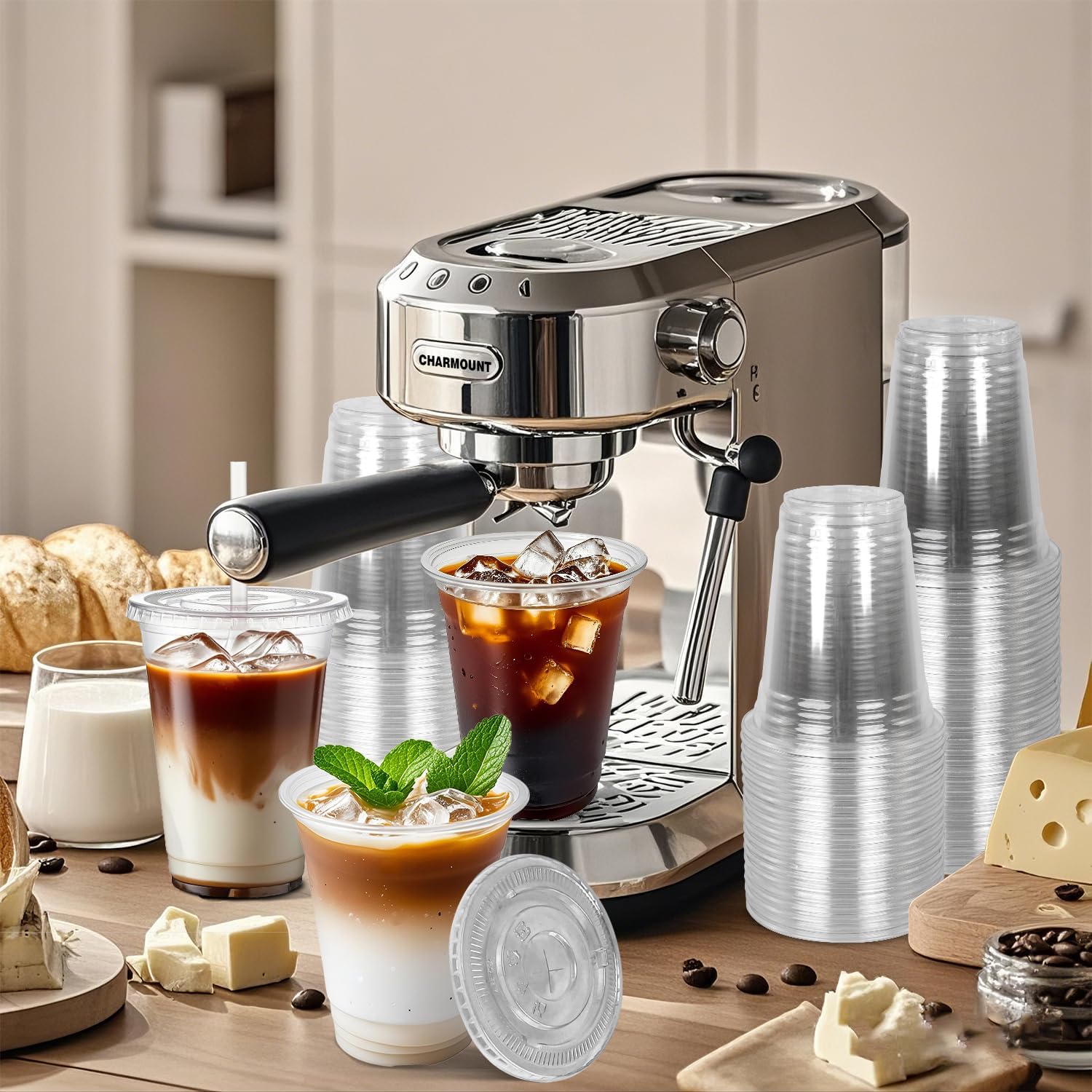 Charmount 50 Sets 16 oz Plastic Cups with Lids and Straws, Disposable Cups for Iced Coffee, Smoothie, Milkshake, Cold Drinks - Clear - Image 4