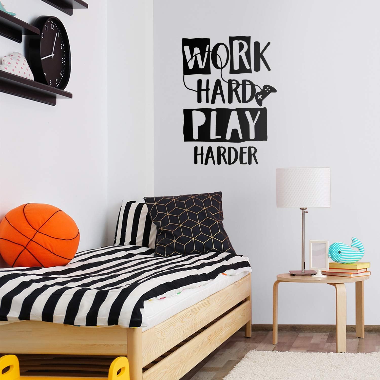 Vinyl Wall Art Decal - Work Hard Play Harder - 23" x 17" - Trendy Cute Inspirational Fun Quote Sticker for Gamers Boys Girls Bedroom Playroom Living Room Daycare Nursery Coffee Shop Store Decor