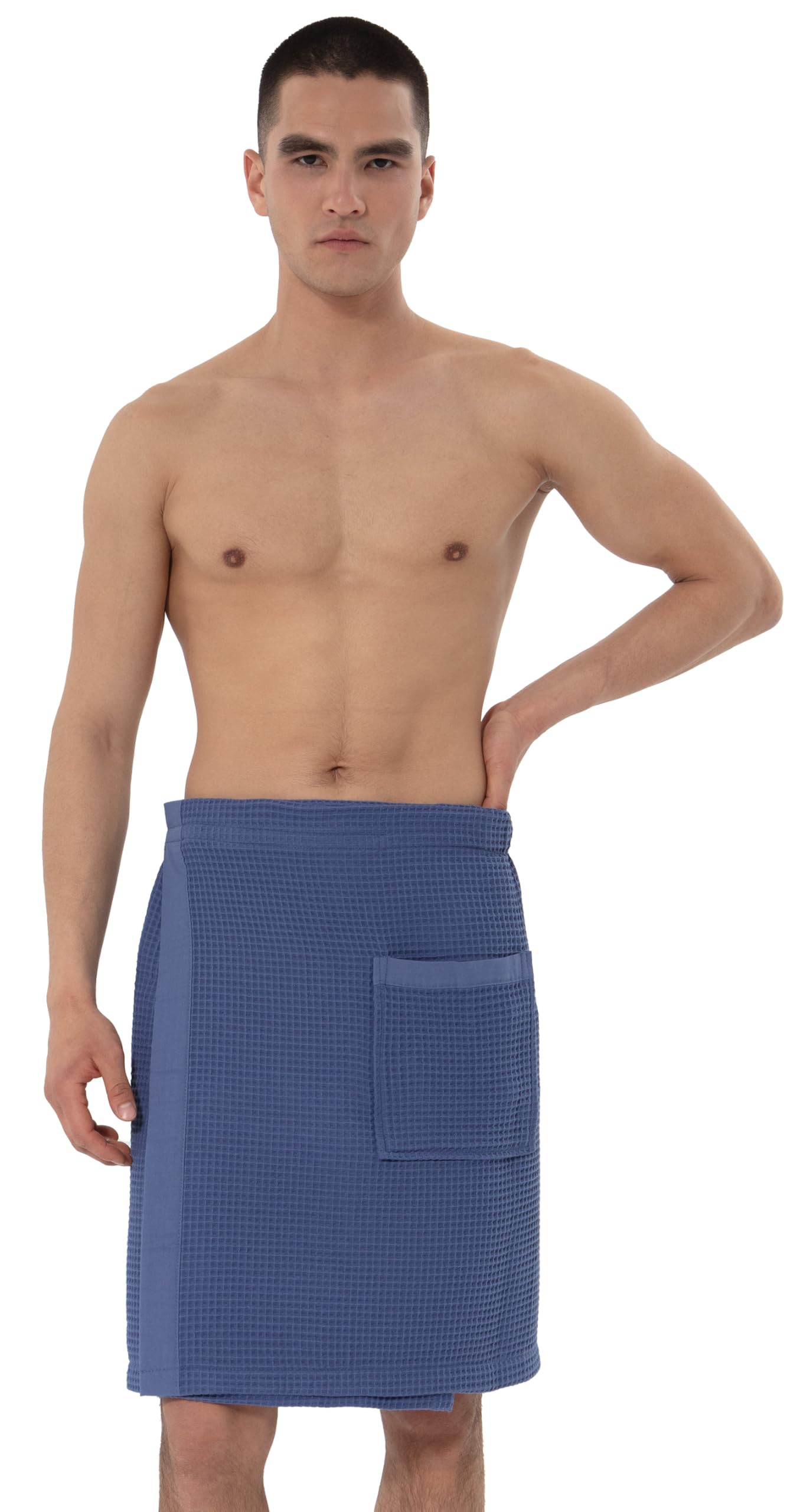 SEYANTE Mens Organic Waffle Spa Wrap GOTS Certified 100 Turkish Cotton Adjustable Closure Same-Color Piping
