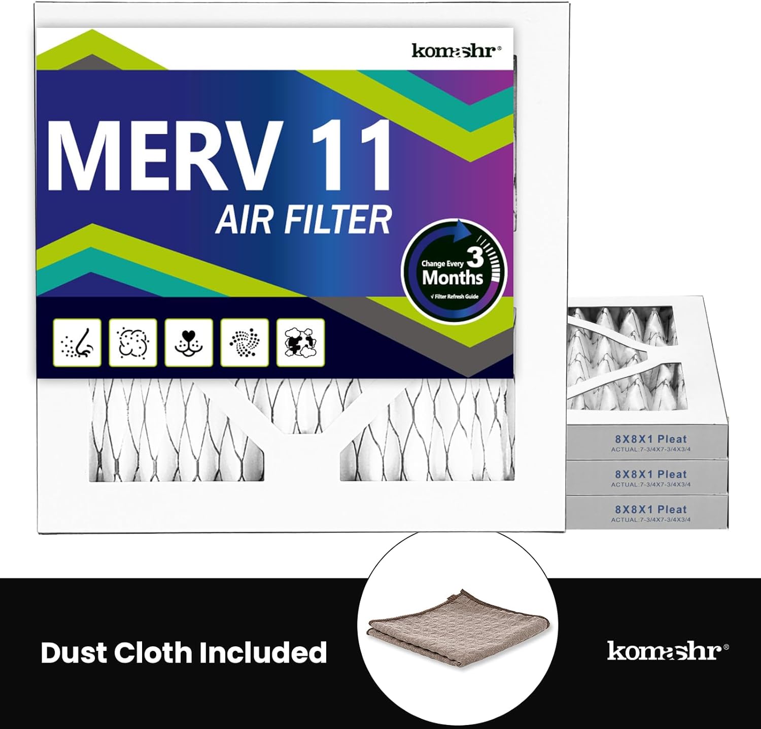 8x8x1 Air Filter MERV 11 (4-Pack), HVAC/Furnace Ac FilterReplacement, Dust Defense-comparable with MPR 1000 & FPR7 (Actual 7.75x7.75x0.75)