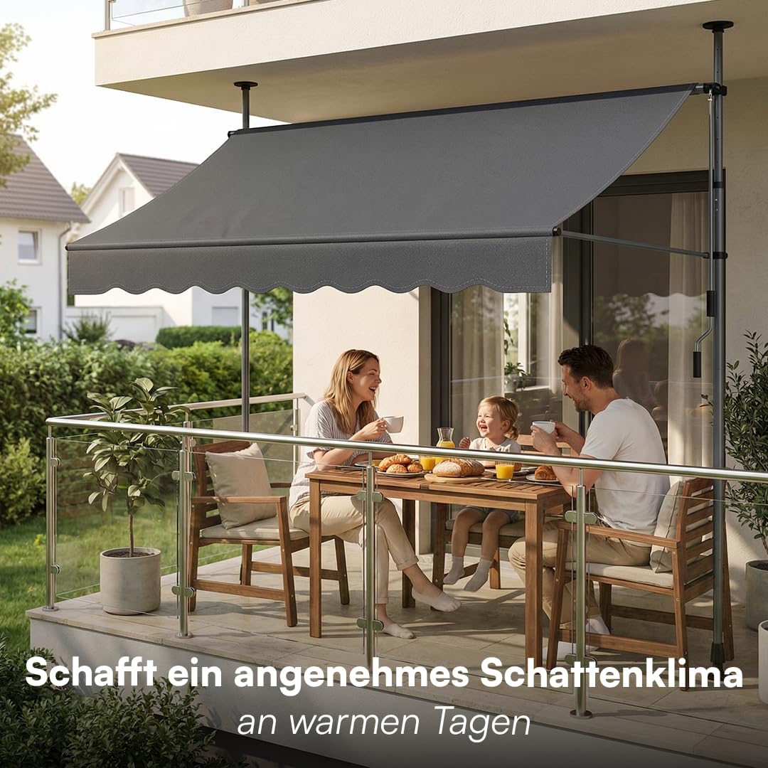 STEELSØN Dioran Klemmmarkise 300 cm breit – Markise Balkon ohne Bohren – Sonnenschutz UV50+ – Balkonmarkise zum Klemmen – Terrassenüberdachung wetterfest – Gartenmarkise höhenverstellbar in Anthrazit