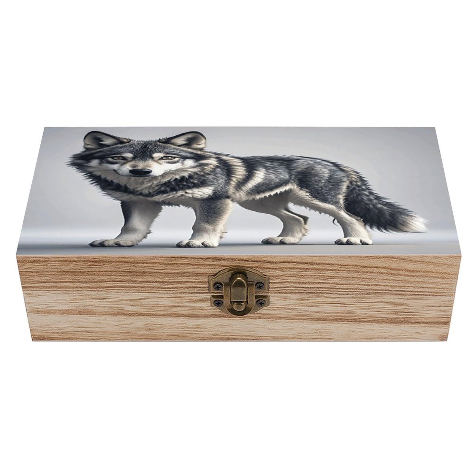 VstaDank Cute Wolf Wooden Storage Box Decorative Jewelry Case with Lids Exquisite Wood Box Letters Gifts Acacia Wood Boxes Fashion Wooden Keepsake Boxes for Men Women