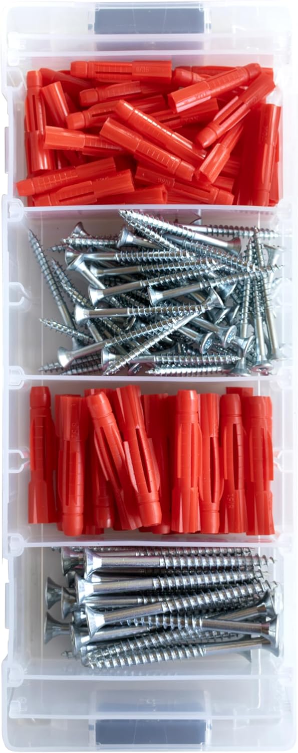 TOX L-BOXX Micro Allround 6/8 + S in Stackable and Clickable Sorting Box, with All-Purpose Dowels TRI 6/36 and 8/51 + Matching Screws, Dowel Set for Almost All Building Materials, 140 Pieces,