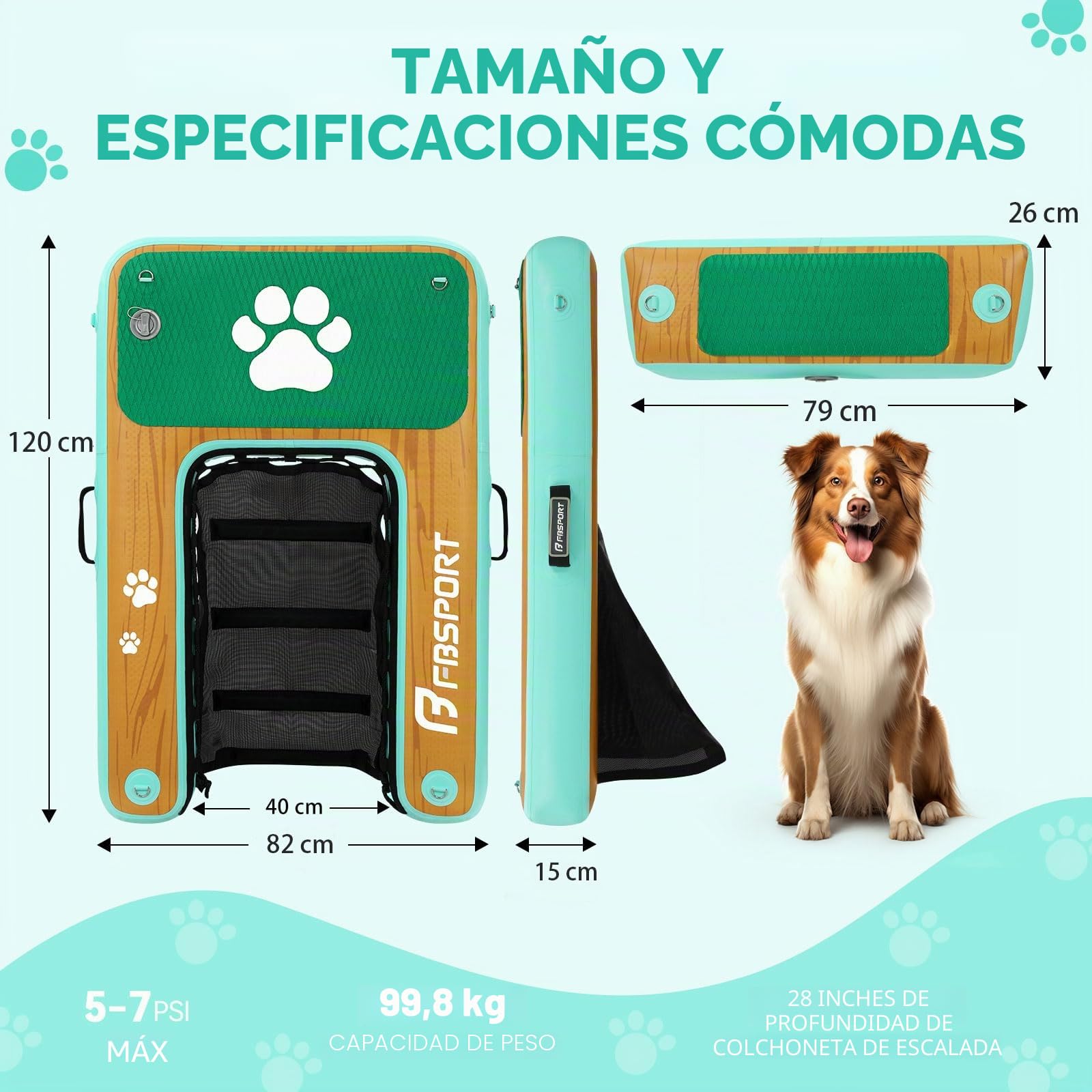 Rampa de Agua Hinchable para Perros, Escalera Flotante para Muelles Piscinas, Barcos, Lagos, Antideslizante de EVA para Perros de hasta 100 kg