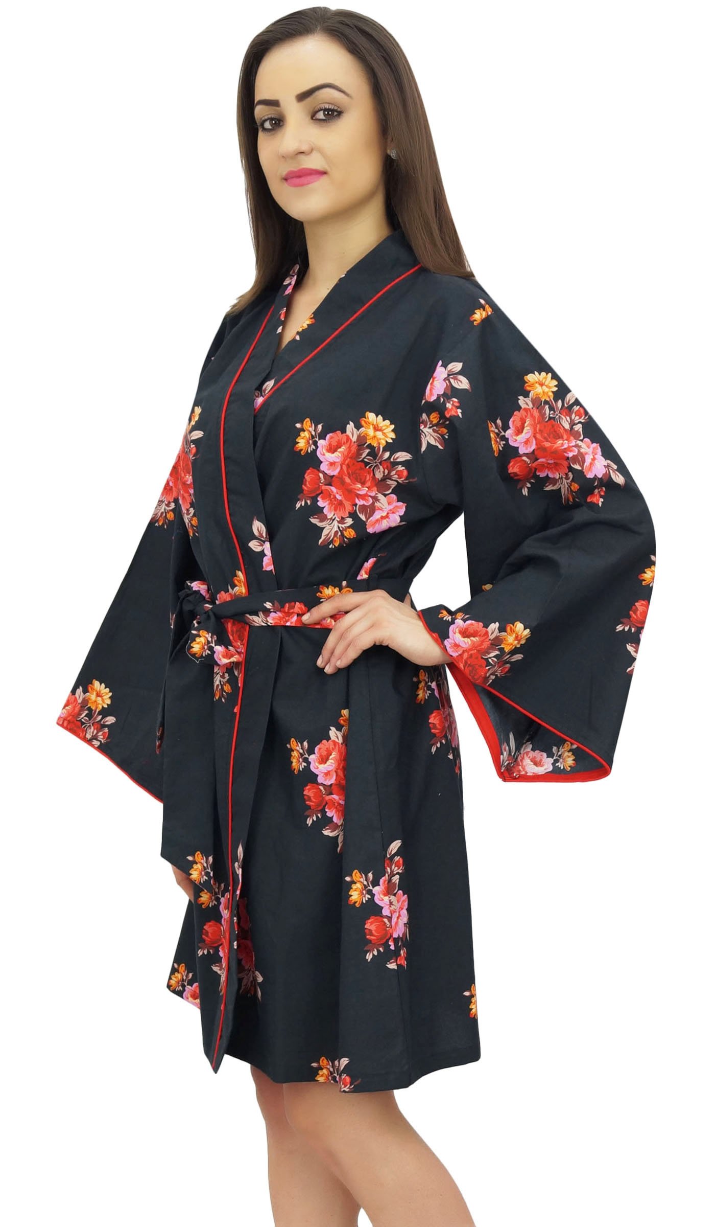 Bimba Mujeres Estampado Floral Kimono Robe Algodon Popelin Ropa De Dormir Nupcial Cubrir