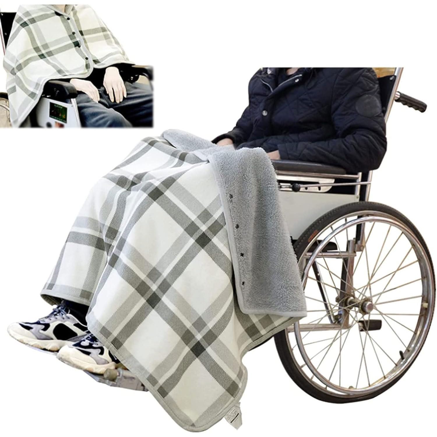 Dryfal Winter Wheelchair Blanket For Adults, Warmer Cover Blanket Soft Flannel Cape Shawl Wrap Wearable Blanket Fleece Lined Lower Body Wheelchair Cover For Wheelchair Users
