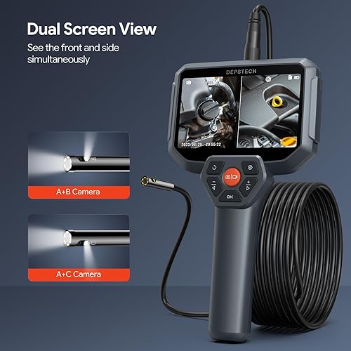 Miniatura 4 de DEPSTECH Cámara endoscopio con luz, pantalla IPS de 5 pulgadas, boroscopio de doble lente de 0.311 in, cámara de inspección de serpiente de