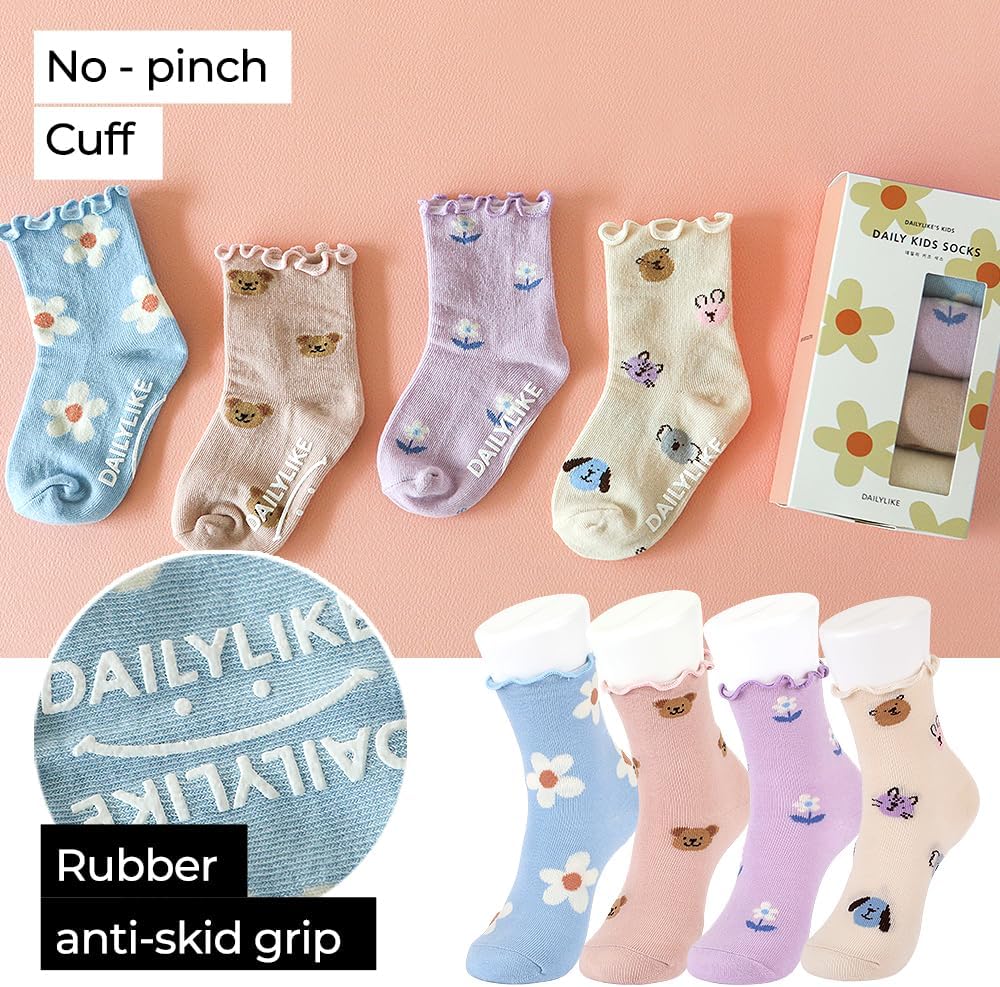 Baby Boys Girls Non Slip Grip Ruffle Frilly Socks with Anti Skid Grippers Gift for Infants Toddlers Kids 4 Pairs - Image 2