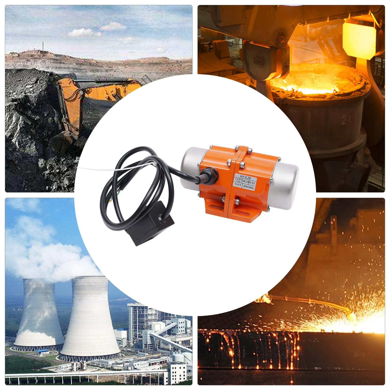 Motor de vibración asíncrono monofásico de 50 W, potencia oscilante ajustable de 3000 rpm, carcasa de aluminio, motor industrial estable para construcción, alimentos, minería