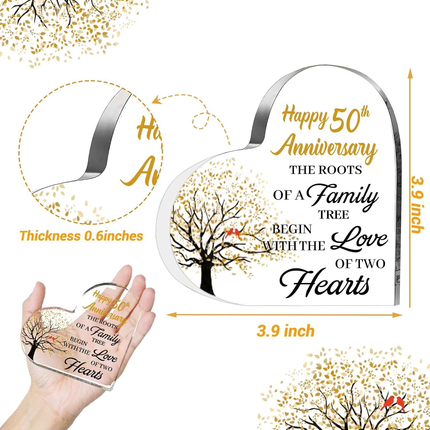 50th Anniversary Wedding Gifts for Couple Parents, Acrylic Heart