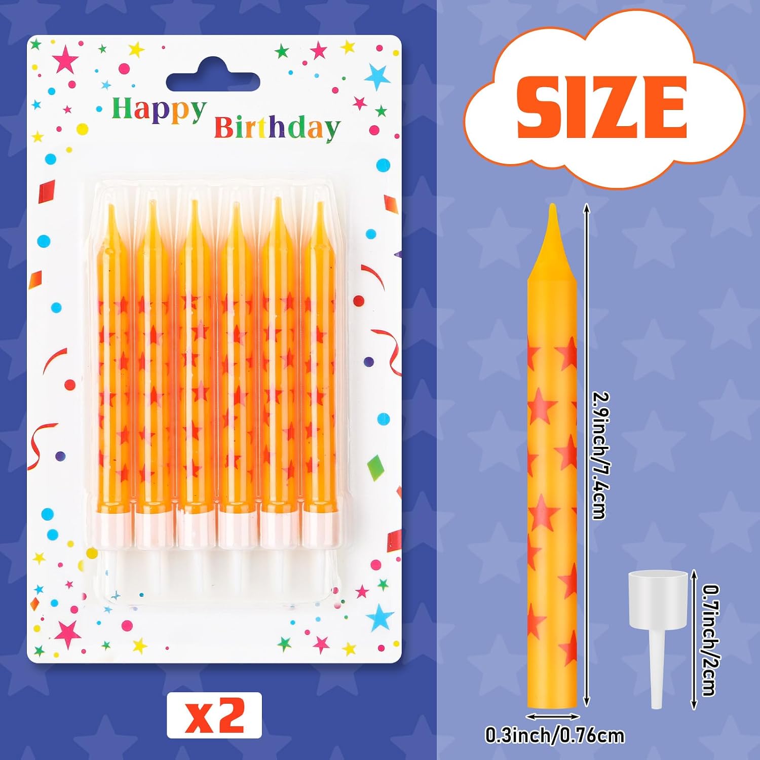 Conelist 12 Pcs Birthday Candles Yellow Red Stars Print Anime Party