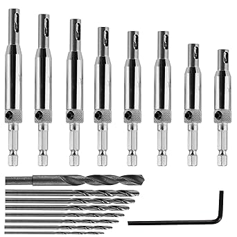 Aracombie 18pcs Self Centering Drill Bit Set for Metal Woodworking, 8 Sizes 1/4 Inch Hex Shank Vix-Bit Self-Centering Bits Hinge Centering Tool with Hex Key & 8 Replacement Drill Bits, 5/64-1/4 Inches