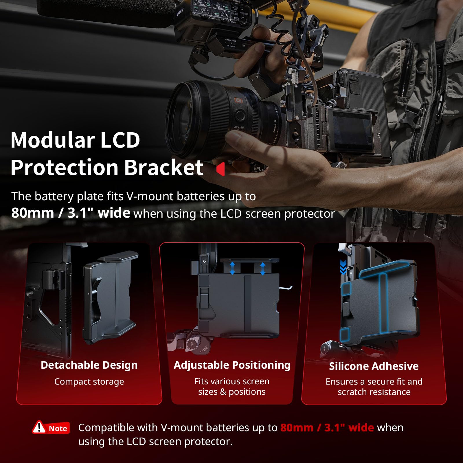 SMALLRIG Faltbares V Mount Akku Plate Kit Pro, QR Plate für Arca, LCD-Bildschirmschutzhalterung und Kabelclips, All-in-One-Kompaktkamera-Video-Rig für Spiegellose/DSLR, für NEEWER V Mount Akku - 5315