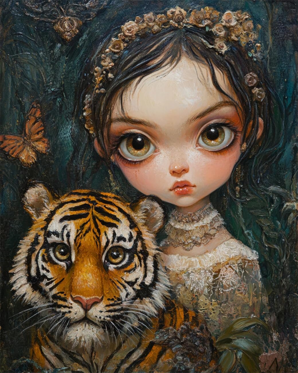 RKFLGEW Animal 14CT Cross Stitch Kits for Beginners Fantasy Tiger Counted Fabric Cross Stitching DIY Art Needlecrafts Embroidery Kits with Scissors Accessories 40x50cm