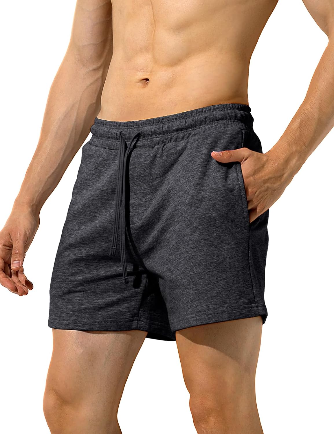 Casey Kevin Men's Casual Cotton Shorts 5 Inch Sweat Jogger Hiking Shorts for Men with Pockets