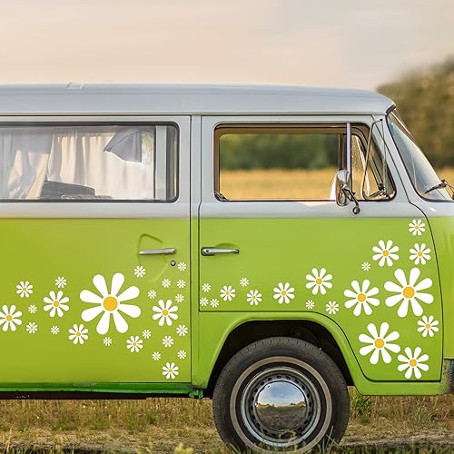 Vista 15 de Fuutreo 12 hojas de calcomanías de margaritas, 130 unidades, calcomanías de vinilo autoadhesivas de vinilo retro con flores de mariposa para Varios