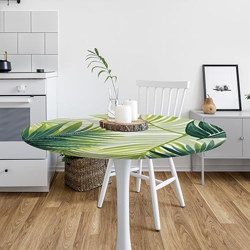Vista 173 de Mantel redondo ajustable con borde elástico, mantel de hojas coloridas abstractas, impermeable, lavable, para mesas redondas, ideal para picnic
