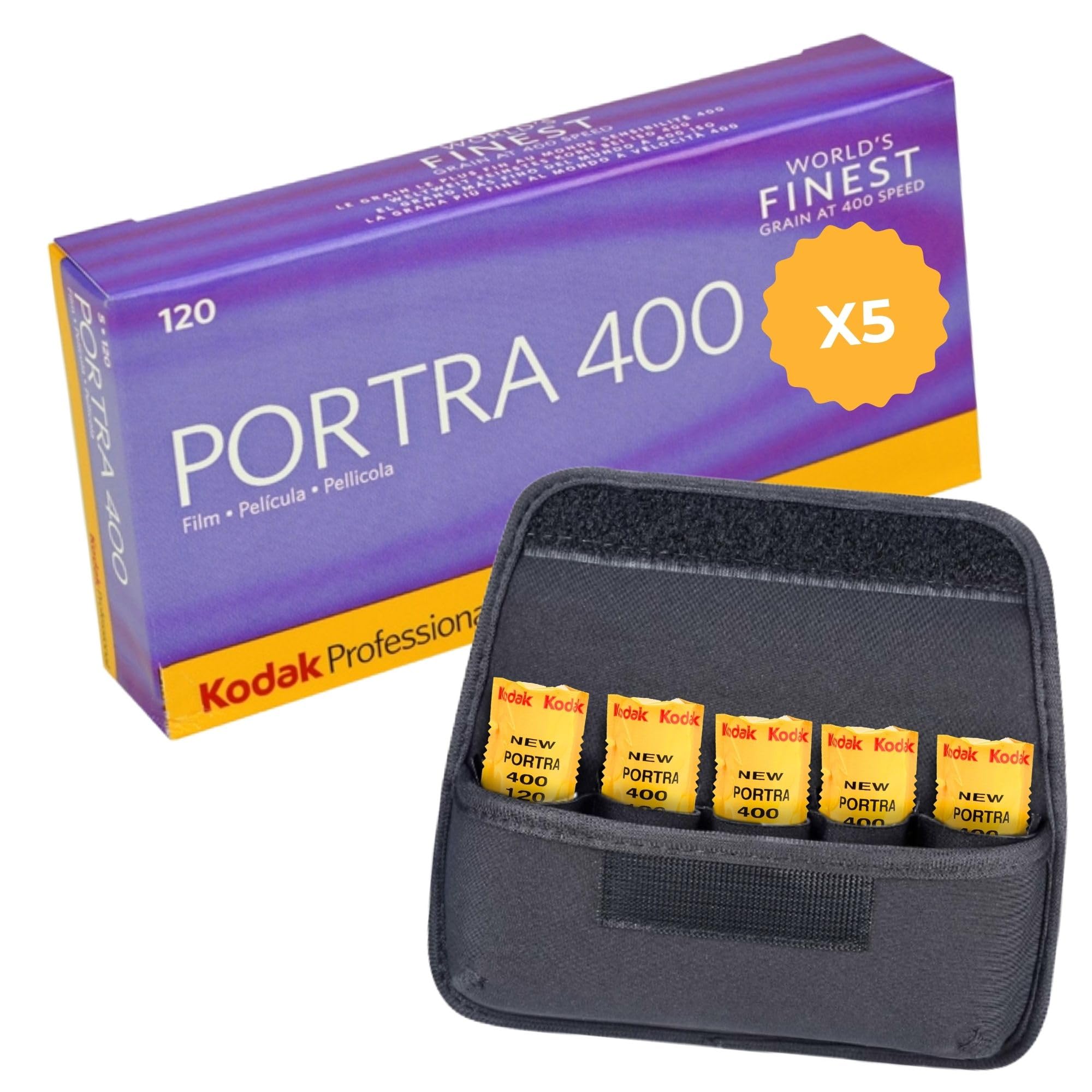 Kodak Portra 400 120 Pellicule Argentique Film Argentique, Lot de 5 Films pour Appareil Photo et Étui de Rangement Clikoze