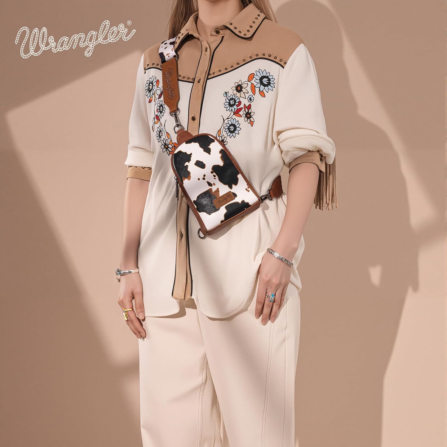 Wrangler Cow Print Crossbody Bags for Women Western Sling Bag with Adjustable Starp Cross Body Purse - Image 2