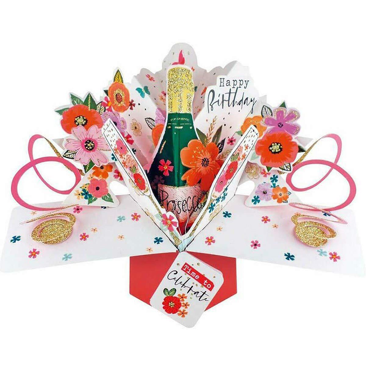 3D Pop Up Card Happy Birthday Prosecco Bubbly Bottle Celebration Greeting Cards