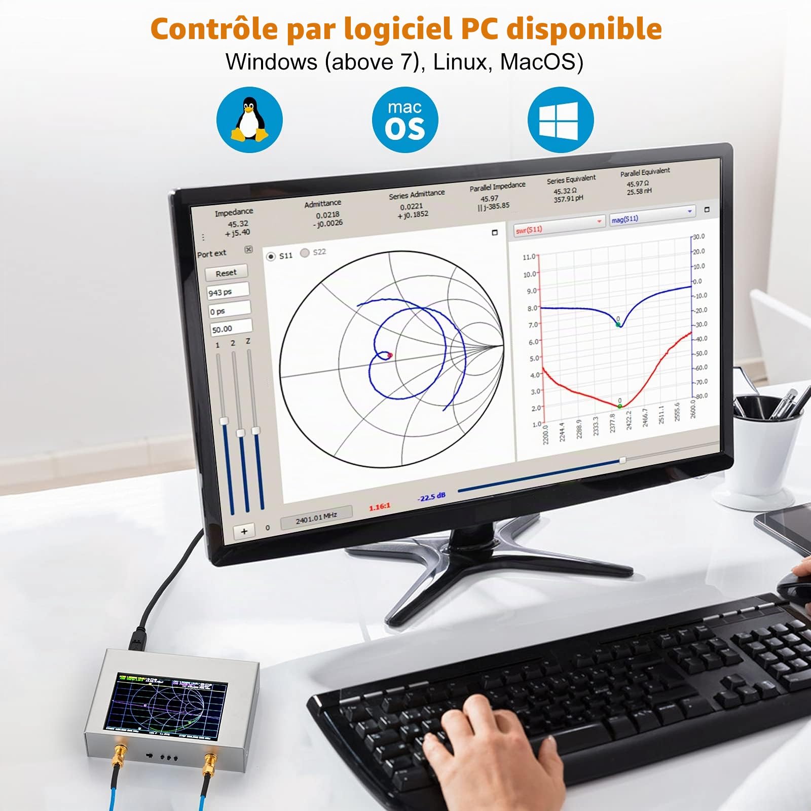 Amélioré NanoVNA V2 PLUS4 Analyseur de réseau vectoriel 50kHz-4GHz, AURSINC Analyseur d’antenne 4'' HF VHF UHF Mesure des paramètres S, Mesure des paramètres S, Rapport d’Onde Stationnaire de Tension