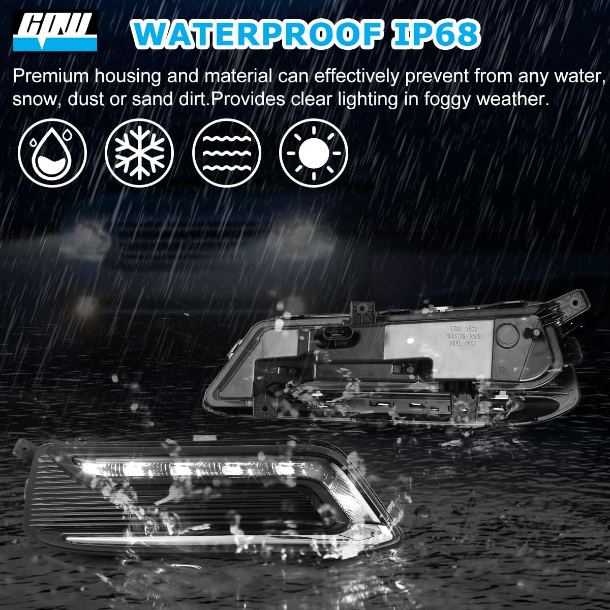 CPW OEM Fog Lights Fit For 2014 2015 2016 2017 2018 2019 2020 Chevrolet Impala (Not fit 2014-2016 Impala Limited model), Led Driving DRL Fog Lamps w/Switch + Wiring Kit (Black Housing Smoke Lens)