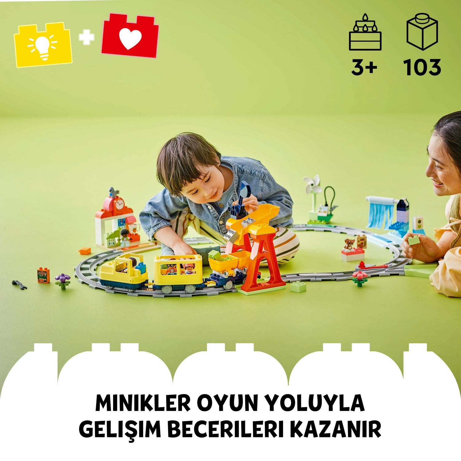LEGO DUPLO Town Büyük İnteraktif Mahalle Treni 10428 – 3 Yaş ve Üzeri Çocuklara Özel Işıklı, Sesli ve Raylı Yaratıcı ve Eğitici Oyuncak Yapım Seti (103 Parça)
