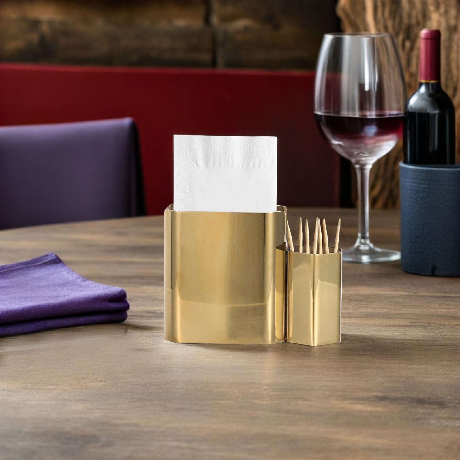 Servilletero de Mesa de Acero Inoxidable con Palillero, Dorado