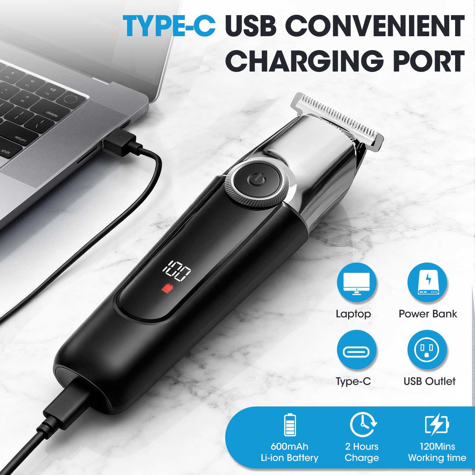 elestyle Barttrimmer Herren Haarschneidemaschine, All-In-One Trimmer Bartschneider Nasenhaartrimmer Haarschneider, USB Wiederaufladbar Rasierer Elektrisch mit 3 Scherkopf, 4 Aufsteckkämme