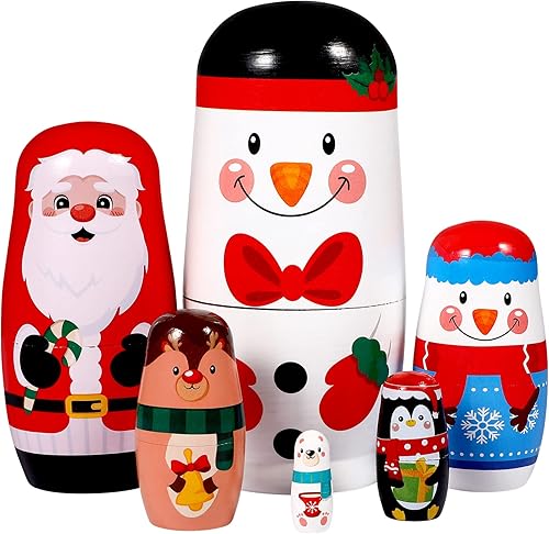 Ciieeo Matryoshka - 6 muñecas rusas apilables de Papá Noel, muñecas rusas de Navidad, muñecas apilables para niños, muñecas de anidación de
