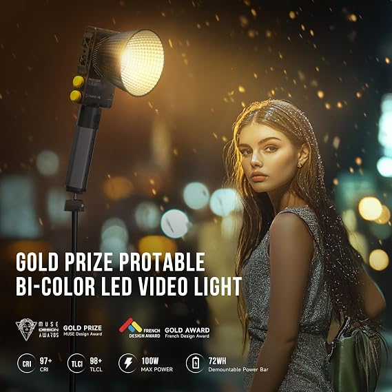 PHOTOOLEX 100W LED Video Light w 72WH Power Grip,Bi-Color Photography Light | CRI97+/TLCI98+/2700K-6500K/27000lux/m/15 Effects, for Professional Photo Studio, Vlogs, Podcasting & Streaming, Q100Lite