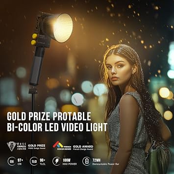 PHOTOOLEX 100W LED Video Light w 72WH Power Grip,Bi-Color Photography Light | CRI97+/TLCI98+/2700K-6500K/27000lux/m/15 Effects, for Professional Photo Studio, Vlogs, Podcasting & Streaming, Q100Lite