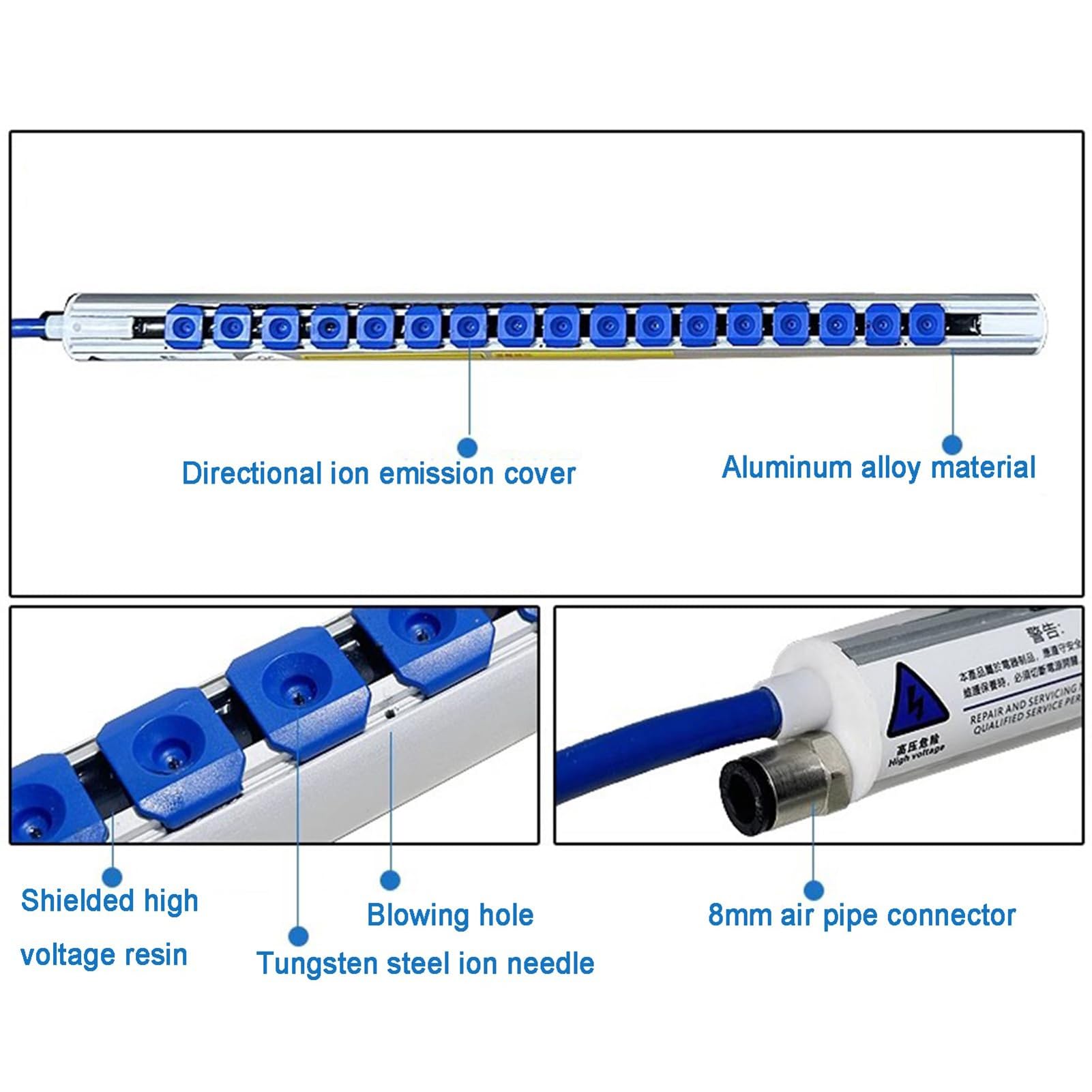 Barra ionizadora antiestática, eliminador de estática profesional, barra de aire ionizante con generador de alto voltaje de 7 kV, varilla eliminadora de estática(70CM)