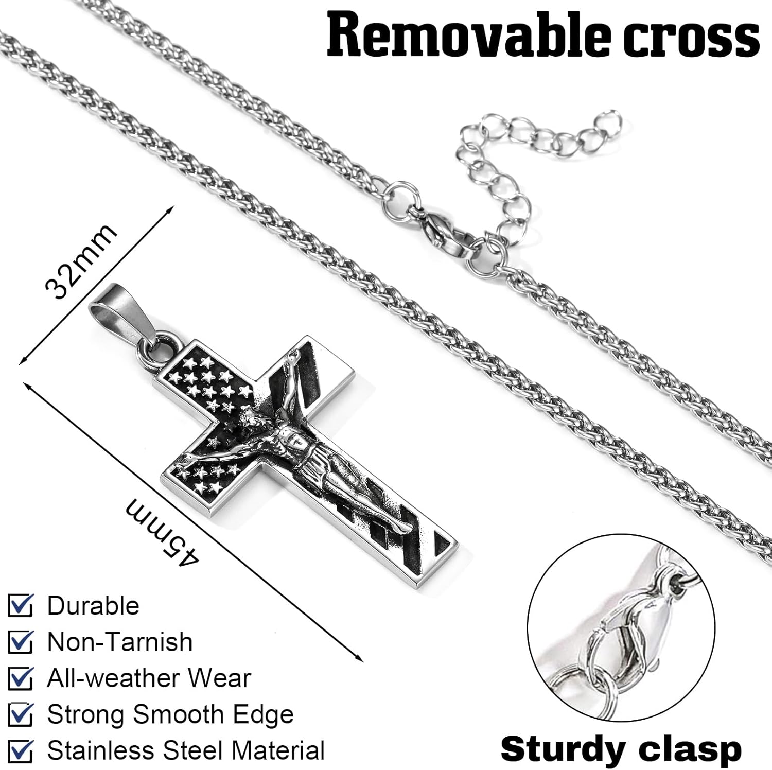 Valentines Day Gifts for Him- Mens Gifts Cross Necklace for Men, Crucifix Bible Verse Jesus Pendant Stainless Steel 18+2" Christian Baptism Confirmation Religious Gifts for Men - Image 5