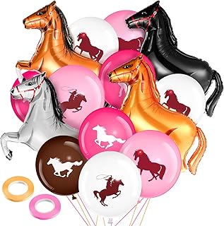 46 Pcs Horse Balloons Set Cowgirl Balloons Includes 12 Inch Horse Latex Balloon 40 Inch Foil Horse Balloons for Cowgirl Cowboy Party Decorations Birthday Party Favors Baby Shower Decorations