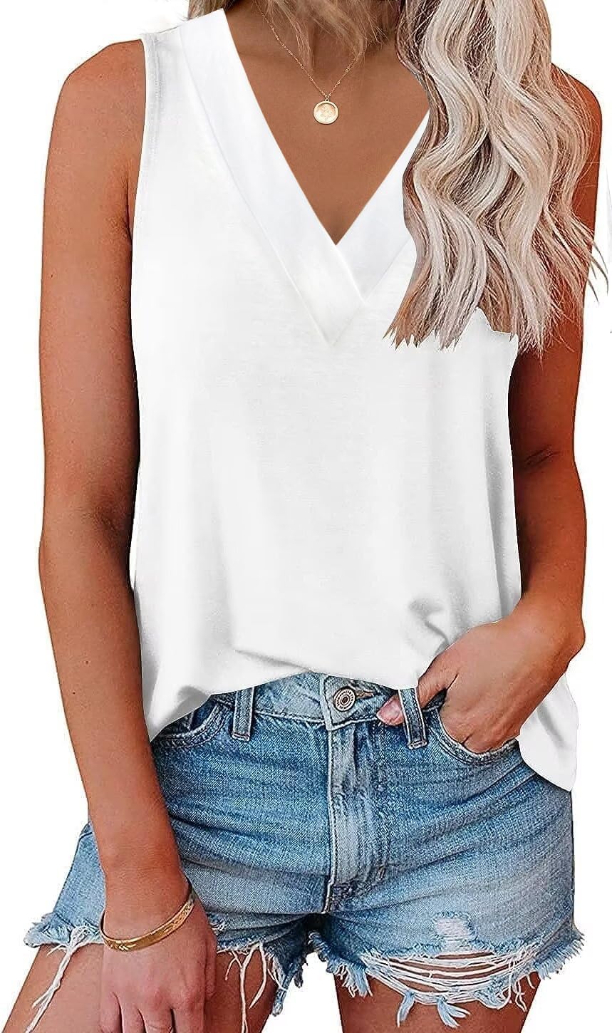 Women V Neck Tank Tops Summer Sleeveless Tunic Casual Basic Shirts True Classic Tees Cute Trendy Clothes