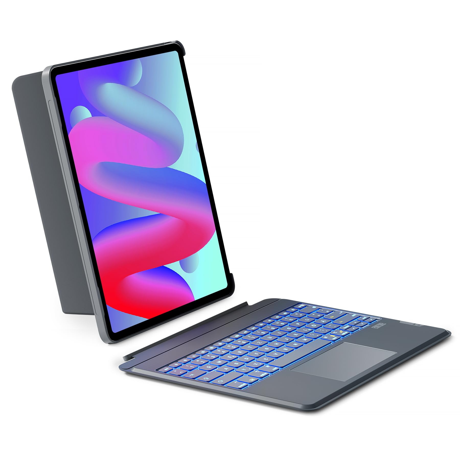 Inateck Tastatur Hülle für Air 13 Zoll M4/M3/M2(2026/2025/2024),iPad Pro 12.9 Zoll,Hoch-/Querformat Ständer,Abnehmbare Touchpad mit 7-Farbiger Hintergrundbeleuchtung,QWERTZ,KB04118