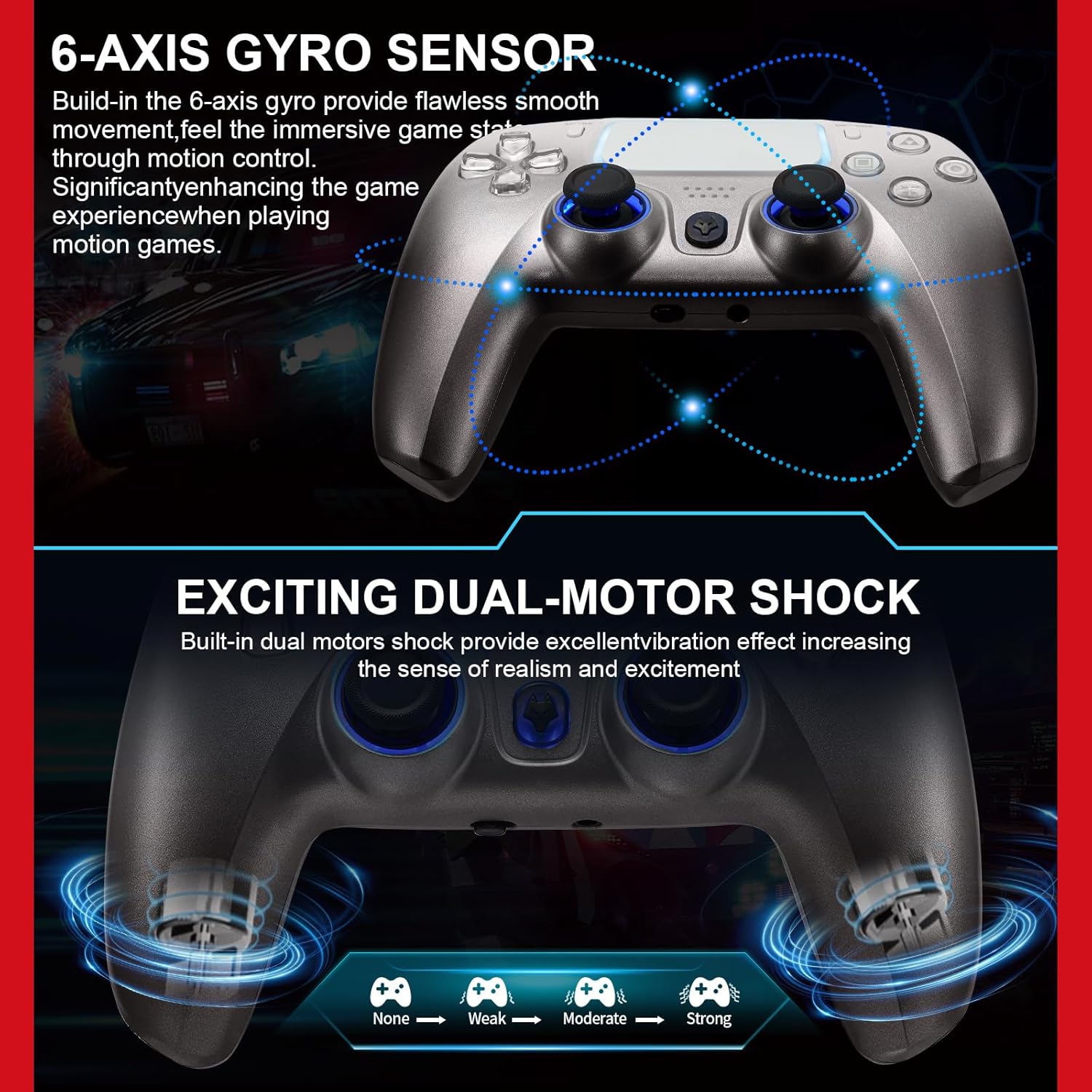 NBCP For PS4 Wireless Controller, Compatible With PS4/PS3/PC/iOS/Android,Six-Axis Gyroscope, Dual Vibration,1200mAh Battery,Dual Hall Effect Triggers,Touchpad,Turbo Function (Grey)