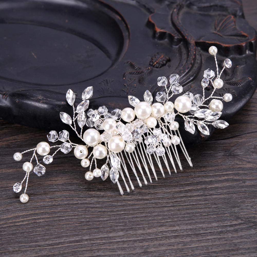 Kwiatowy grzebień do włosów dla panny młodej Szpilki do włosów, stroik ślubny Perłowy grzebień do włosów, Vintage Rhinestone grzebień boczny Wstaw grzebień Akcesoria do włosów, sztuczny bal plażowy