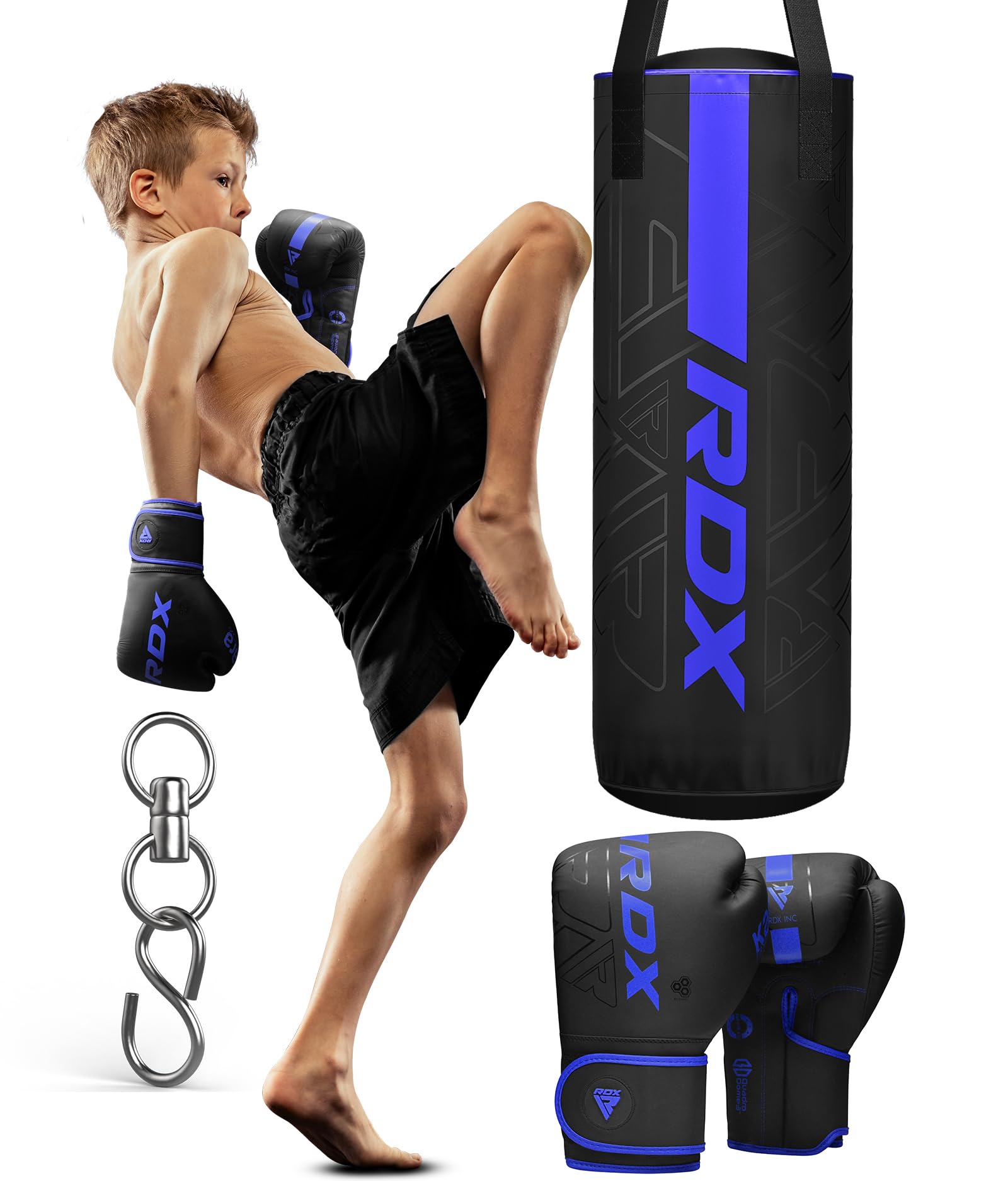 RDX Kids Unfilled Punching Bag Set 2FT with Boxing Gloves, Non Tear Maya Hide Leather Kara Junior Hanging Bag for Kickboxing MMA Muay Thai Taekwondo