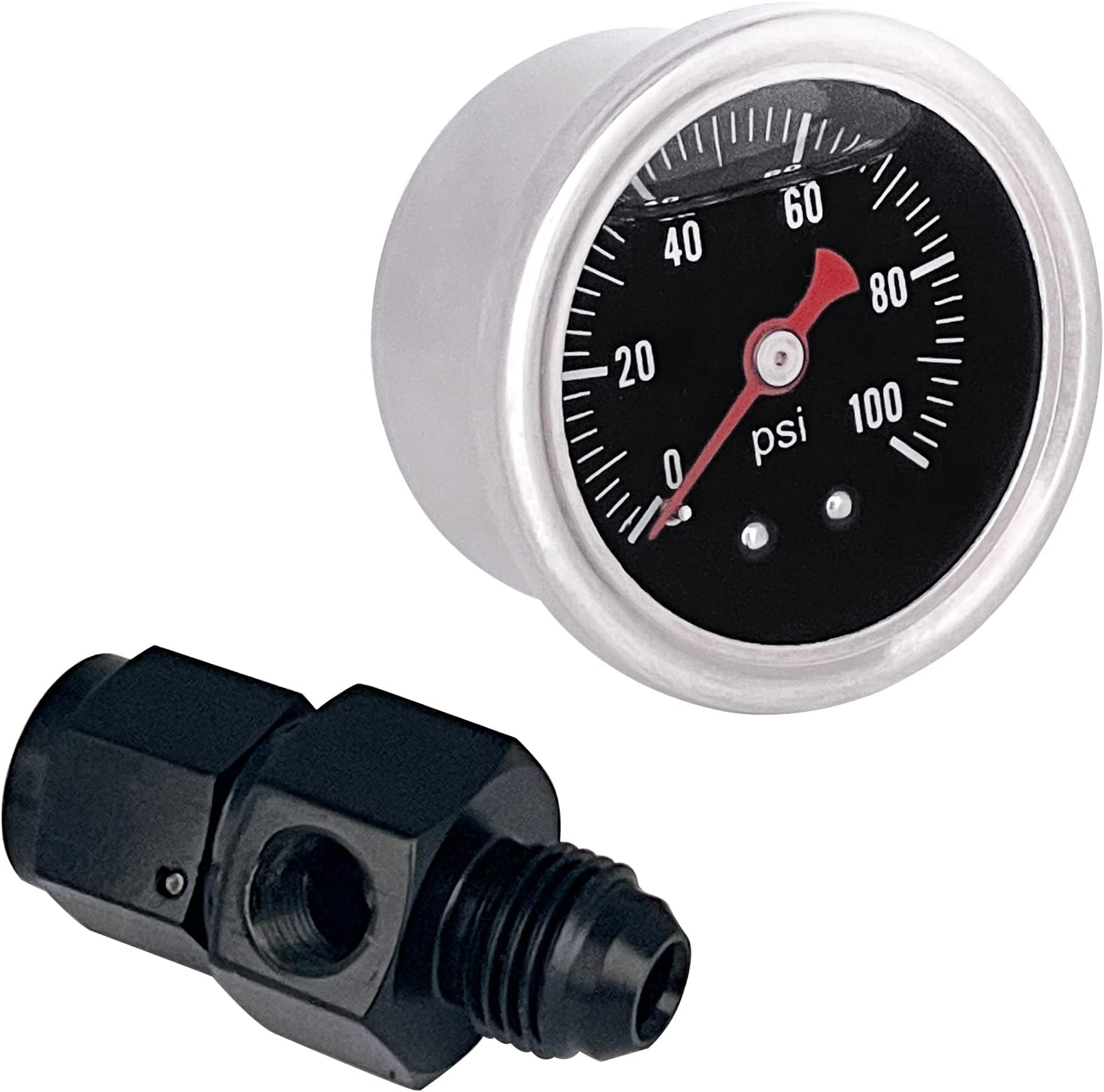 Universal Fuel Pressure Gauge Liquid 0-100 Psi Oil Pressure Gauge 1/8 Inch Npt with Adapter 6 An Fuel Pressure Removal Adapter