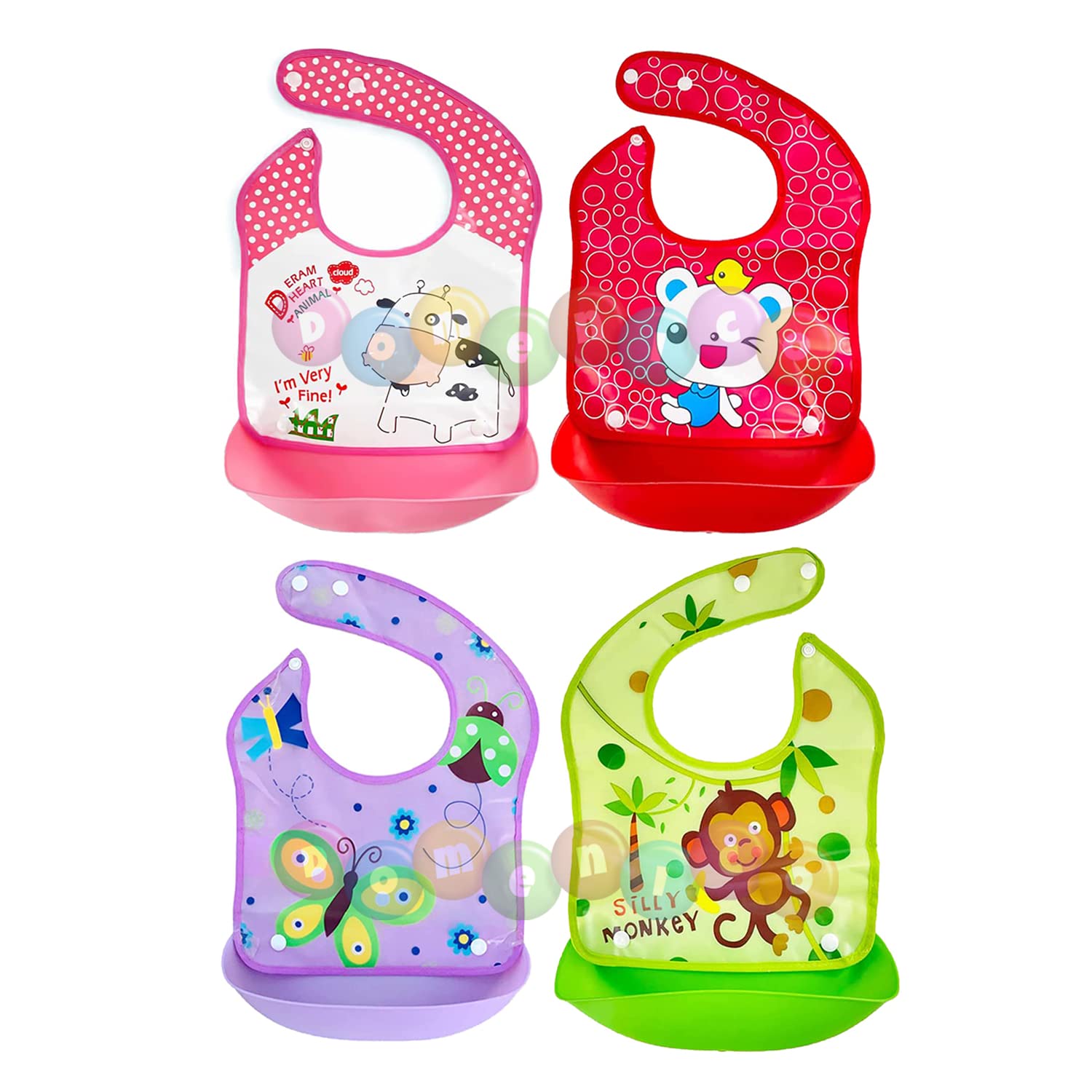 DOMENICO Baby Silicon Bib/Apron for Feeding Infants and Toddlers with Detachable Food Catcher-Multicolor, Waterproof (6 Months to 2 Years)-image-8
